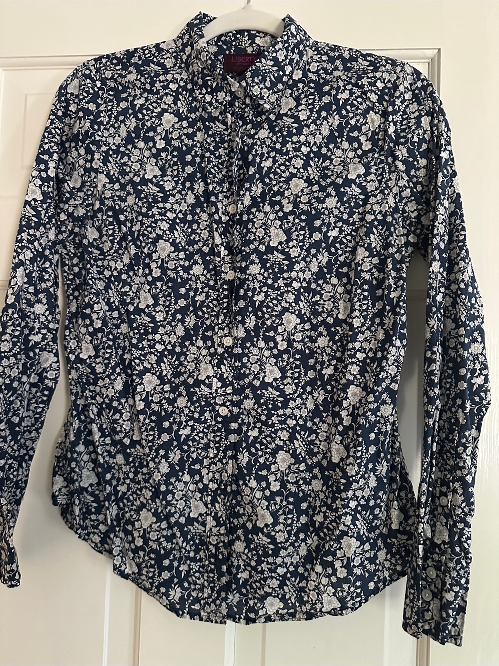 J Crew Liberty Navy Floral Button Front Cotton Shirt